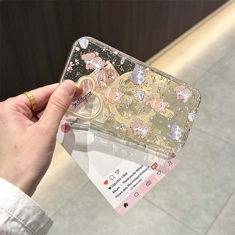 KT Cartoon Glitter Magnetic Phone Case for iPhone 17 Pro Max, 16 Pro, 15 Pro