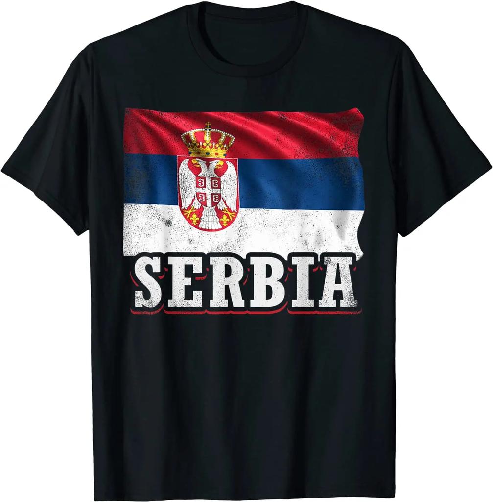 Serbien Serbische Flagge Patriotische Geschenke T-Shirt Hohe Qualität Baumwolle Große Größen Atmungsaktiv Oberteil Locker Freizeit-T-Shirt S3XL