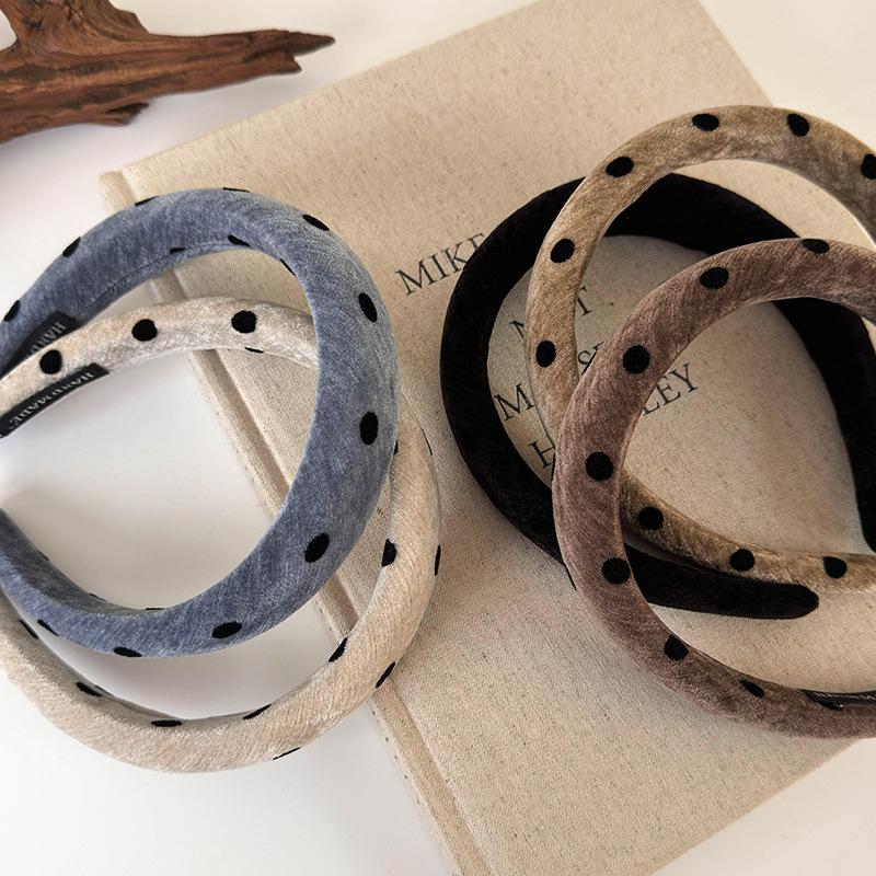 Autumn Winter Velvet Polka Dot Headband for Woman Girl Temperament Hair Hoop Wide Sponge Hair Band Lady Fashion Hair Accessories