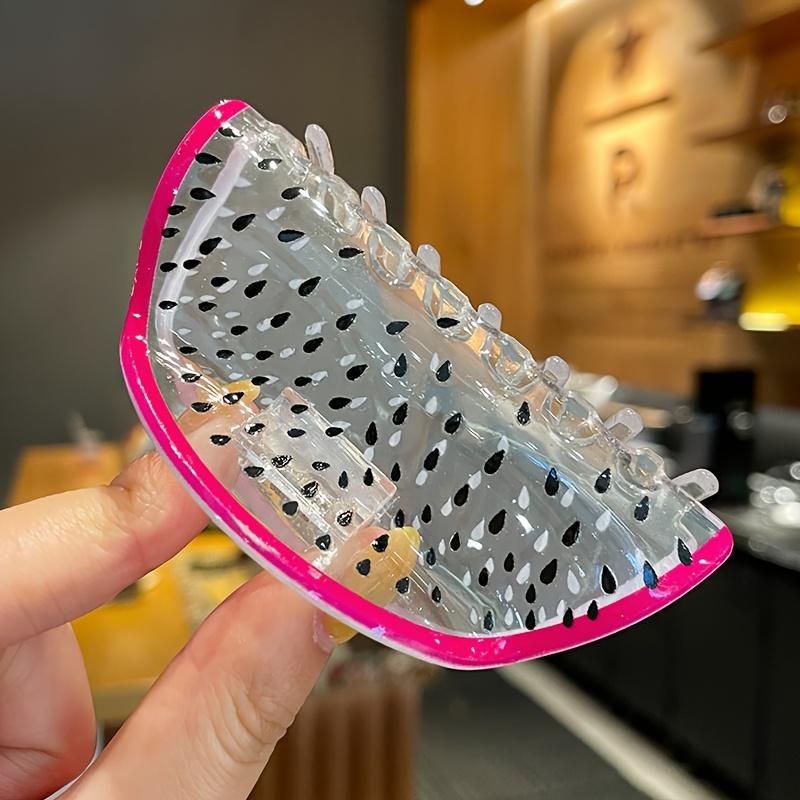 1pc Dopamine Dragon Fruit Hair Clip for Women-Cute Cartoon Design, Clear & Pink Acrylic Hairpin with Black Dots