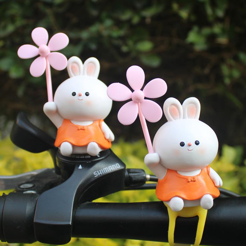 Adorable Rabbit Windmill Bamboo Dragonfly Dashboard Ornament for Scooters, Cars, Bikes, and Motorcycles.