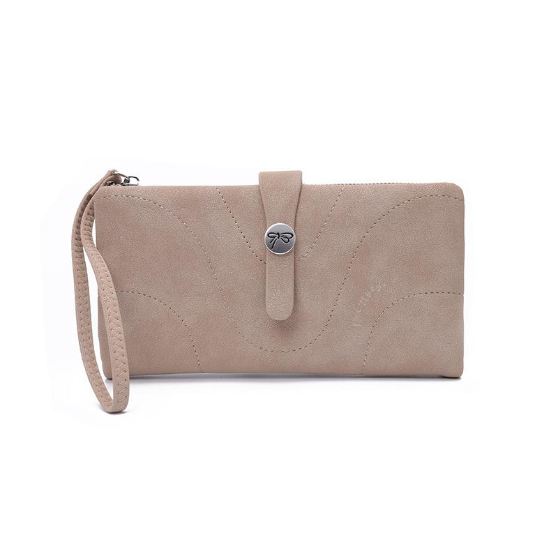 New women's long wallet, two fold, simple buckle solid color multi card handheld phone bag, zipper portable