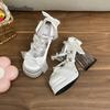 Elegant Woman Lolita Shoes Cute Sweet Satin High Heels Butterfly-knot Platform Transparent Chunky High Heel Pumps White Black 35