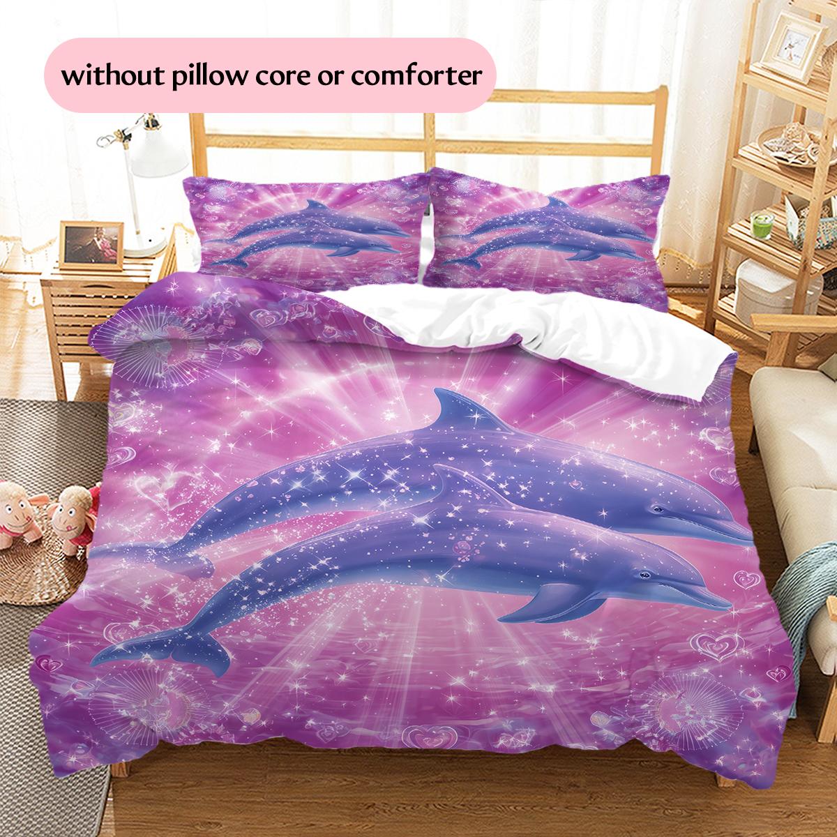 Cartoon Colorful Dolphin Pattern Bedding Home Decoration Birthday Gift (1 * duvet cover + 2 * pillowcase, without core) 135x200cm