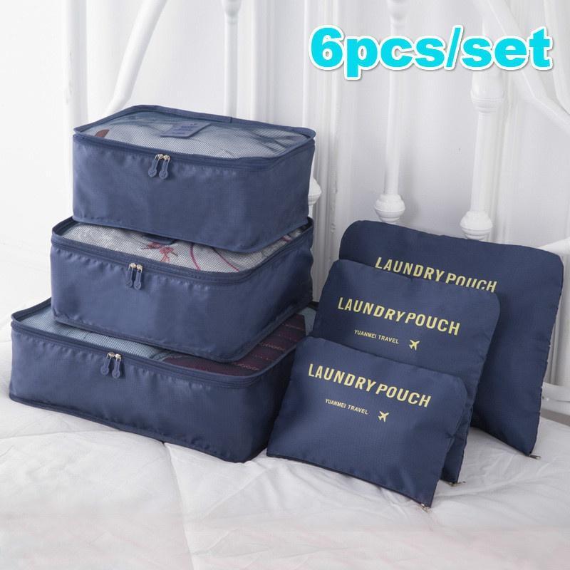 6 Pcs/Set Travel Organizer Storage Bag Set Bedroom Living Room Home Closet Bags Clothes Organization Pouch Suitcase Solid Color