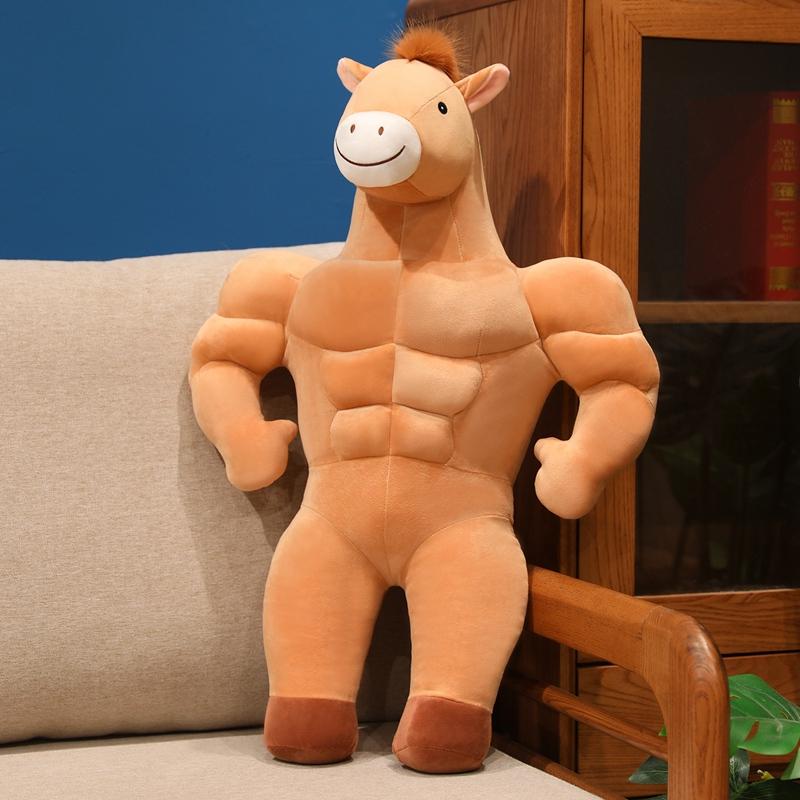 

Muscle Horse Boyfriend Pillow Funny Soft Stuffed Plush Toys Mighty Horse Plushies Animal Doll Hen Party Decors Gift For Bachelor 65cm