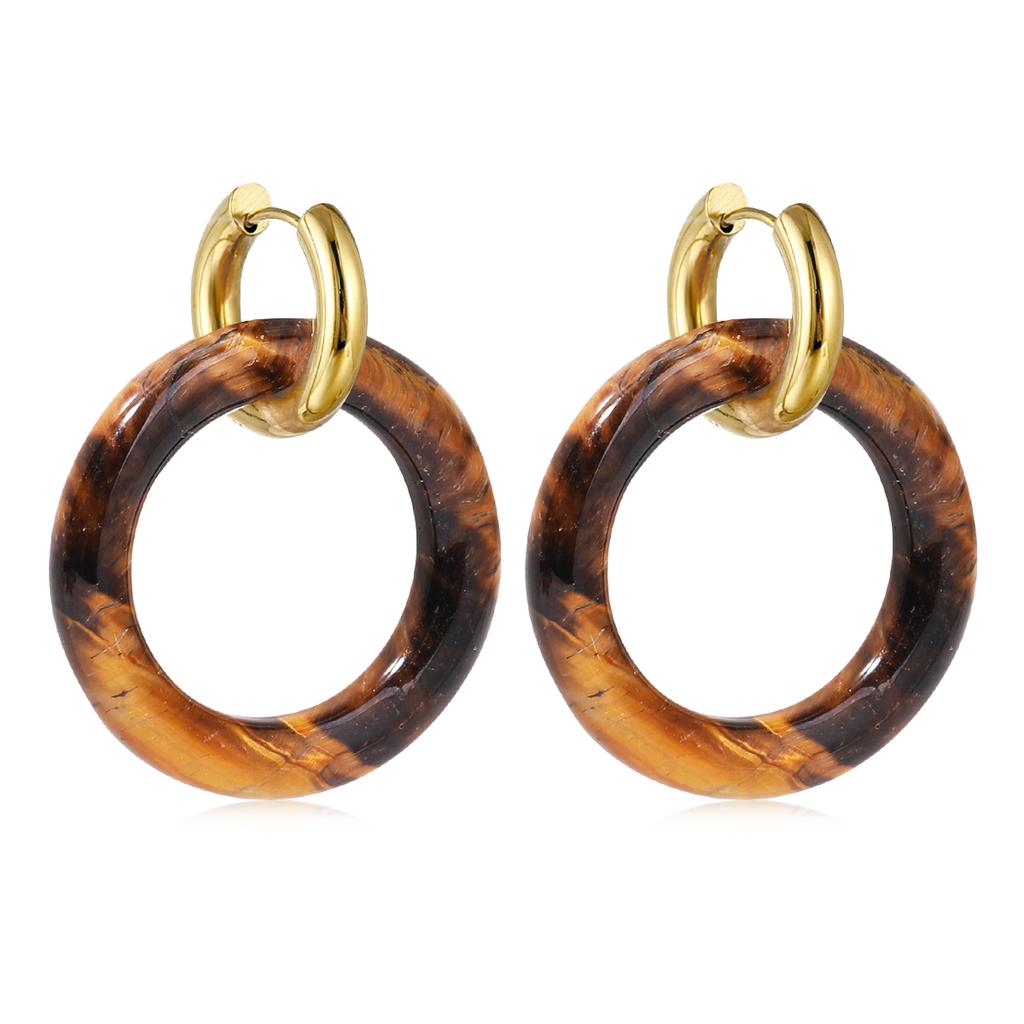Natural Gemstone Woman Earrings Oversized Hoop Stainless Steel Earrings Wedding Party Jewelry Gifts Women's Fine Jewelry