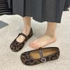 Leopard Print Women Mary Jane Shoes Fashion Shallow Butterfly-knot Flats Retro Style Ladies Comfort Soft Sole Ballerina Shoes