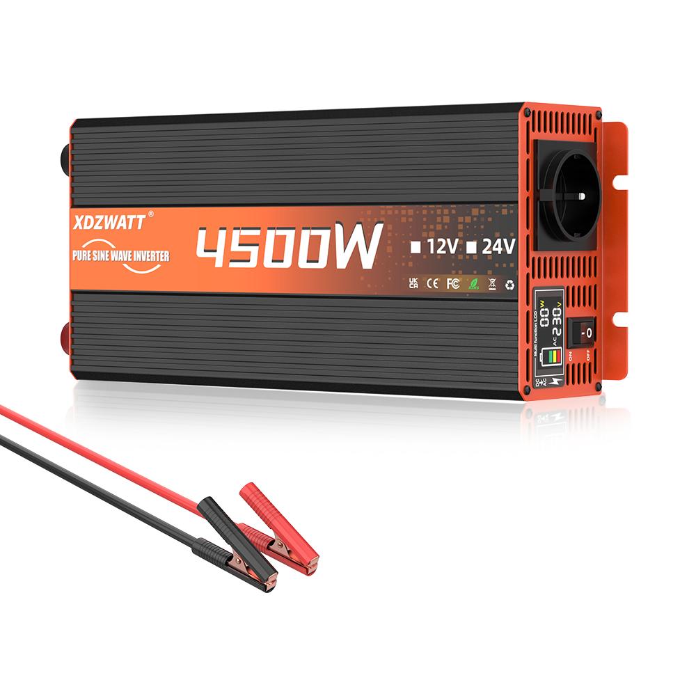 Pure Sine Wave Inverter DC 12V To AC 220V 50HZ EU Socket 4500W  Voltmeter Converter Transformer