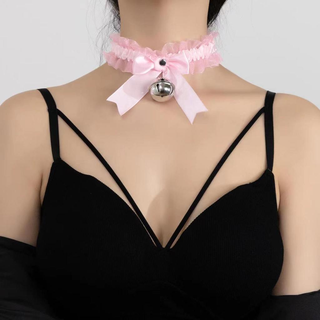 Sweet Bowknot Lace Ruffle Necklace Small Bell Choker Collarbone Neck Accessories Y2K Cool Girl Neck Strap Collar Fashion Jewelry