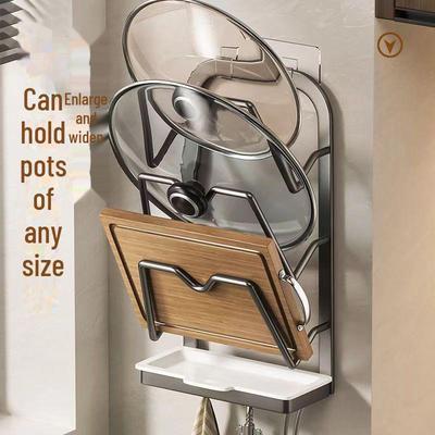 Punch-Free Wall-Mounted Kitchen Rack for Chopping Boards and Pot Covers