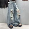 Women Straight Leg Denim Jeans Casual Solid Color Cotton Blend High Waist Daily Streetwear Long Pants