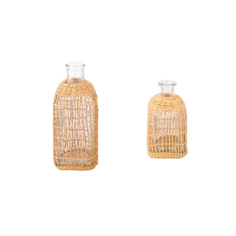 1Pcs Simplicity Rattan Woven Vase Bamboo Weaving Grass Woven Vase Glass Weaving Vintage