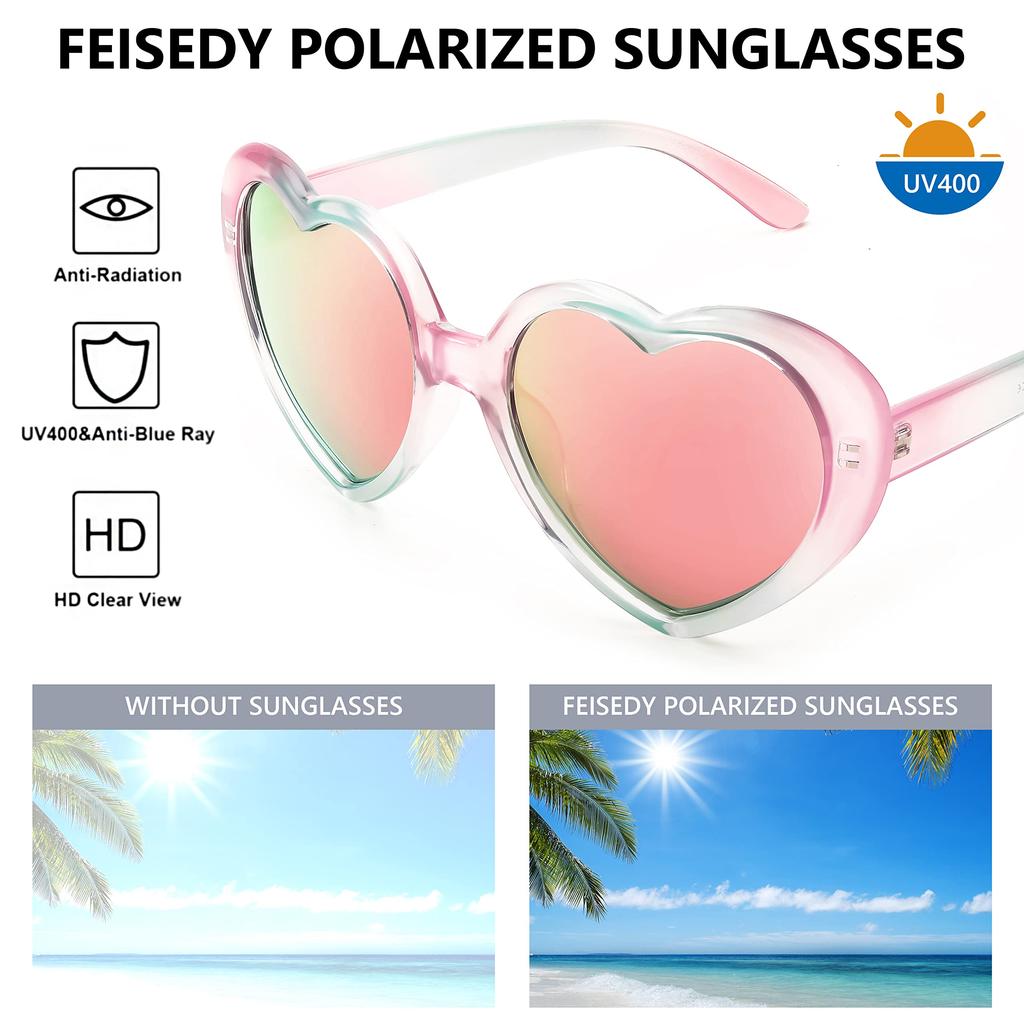 Feisedy Heart Polarized UV400 UV Sun For B2337 Sunglasses, Women's, Sunglasses, Protection, Blocking, Protection, Travel, Shopping, Driving, Cute,