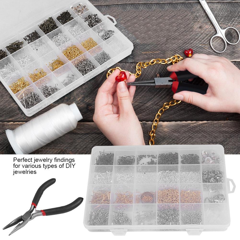 24 Grid Mixed Steel Jump Rings Earring Hooks DIY Jewelry Findings Set Kit Accessories