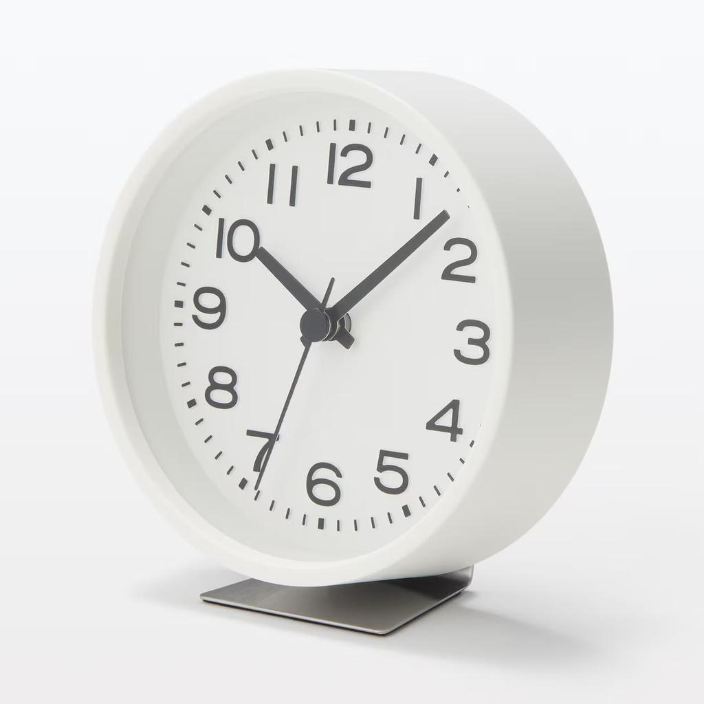 MUJI Analog Clock, Small (with Stand), White, MJ-ACSW2, 44275702, Dimensions: 124mm (W) X 54mm (D) X 130mm (H) (with Stand)