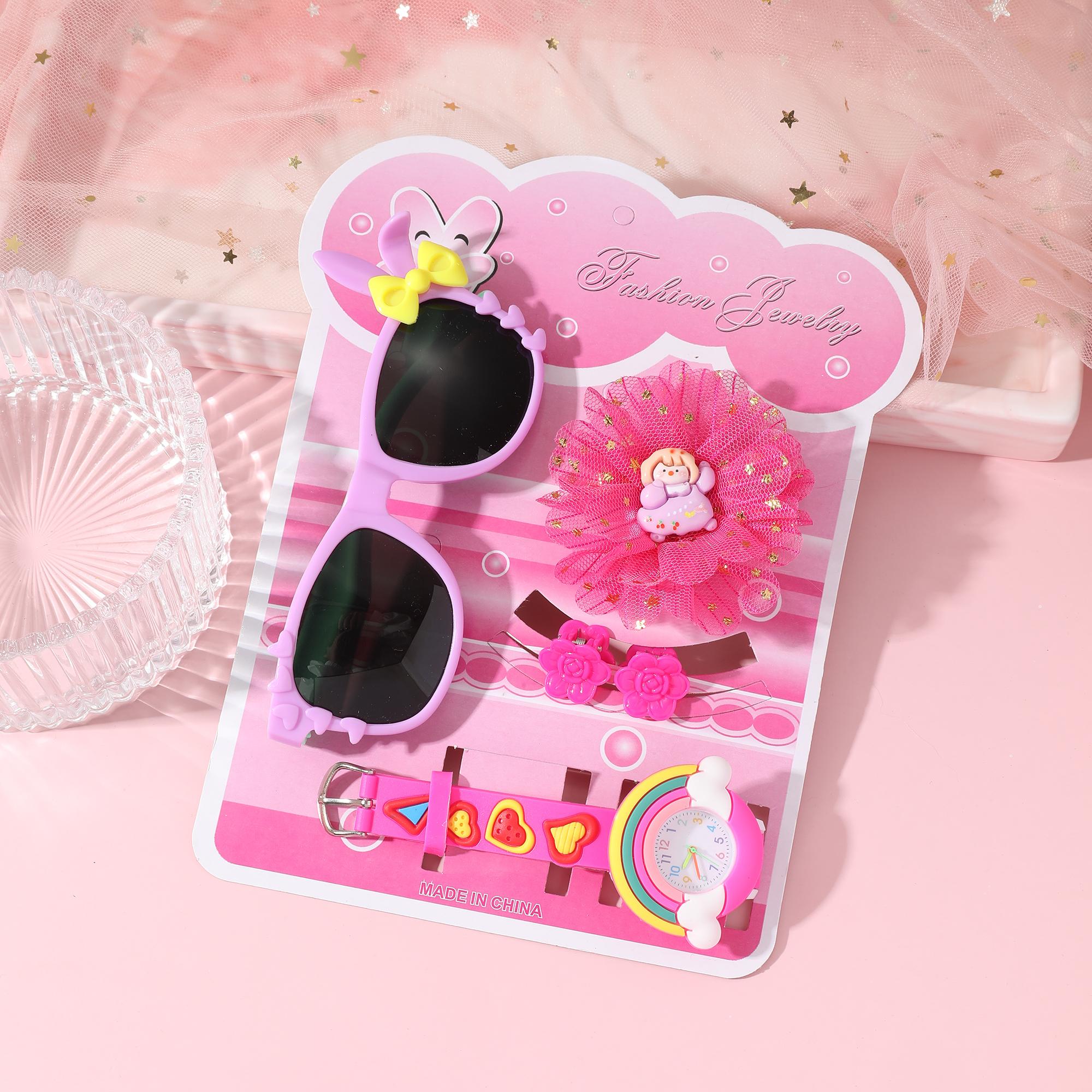 

Новые силиконовые кварцевые часы с мультяшным радужным узором, часы в подарок для студентки, украшения, маленький подарок, набор из четырех предметов розовый