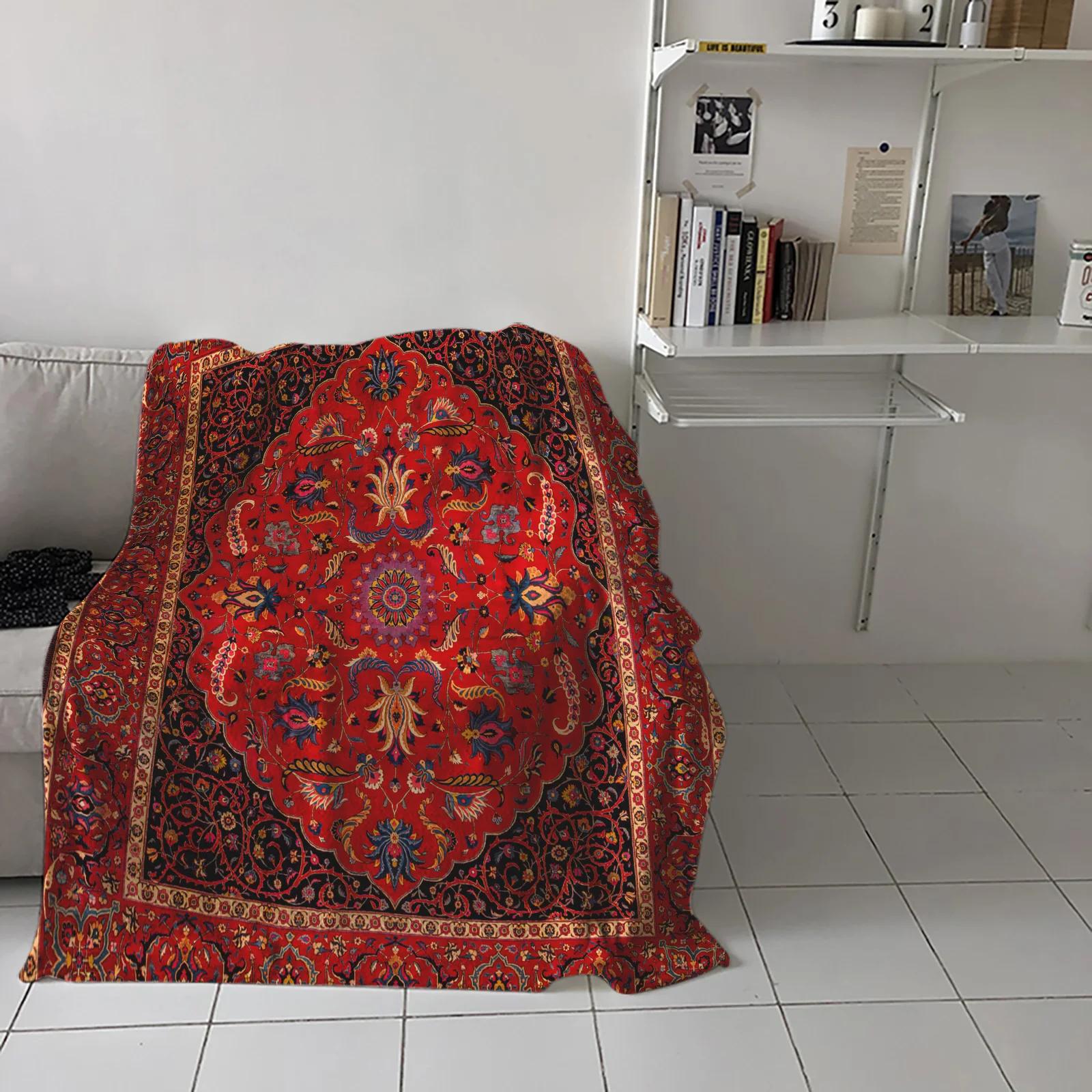 Antique Persian Rug Flannel Blanket Warm Soft Sofa Blanket Winter Sheet Bedspread Camping Travel Blanket 100cmx150cm