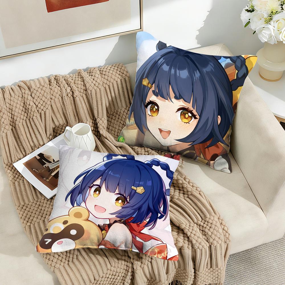 Xiangling Genshin Impact Cushion Cover Silky Short Plush Invisible Zipper Dustproof Sofa Pillow Case For Home Decor