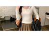 Classic Soft Bouncy U-neck Long-sleeve Versatile Slimming Base Layer Shirt