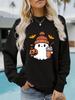 European and American Autumn/Winter Women's Cartoon Print Pullover Sweatshirt with Long Sleeves and Round Neck for Halloween