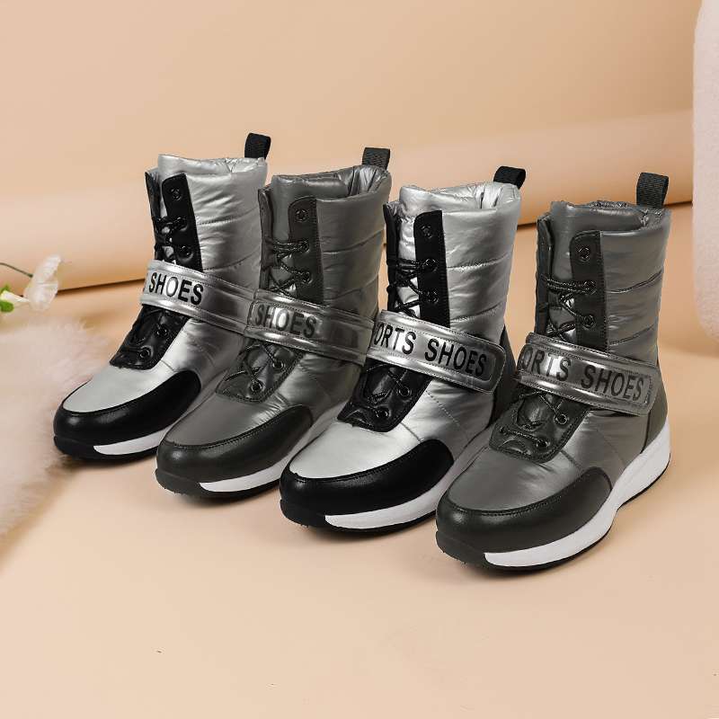Krazing Pot Microfiber Down Boots Winter Shoes Med Heels Size 44 Wedges Super Size Snow Boots Hook Loop Mixed Color Keep Warm Mid-calf Boots