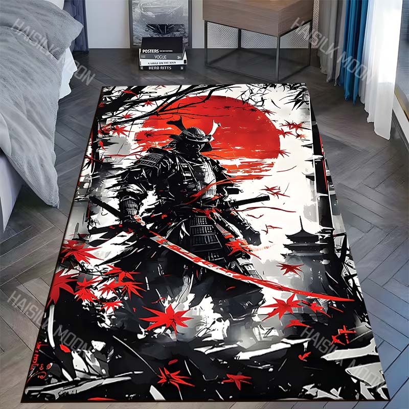 Samurai red sun maple armor Print Carpet Rug for Living Room Bedroom Sofa Doormat Home Decor Non-slip Floor Mat