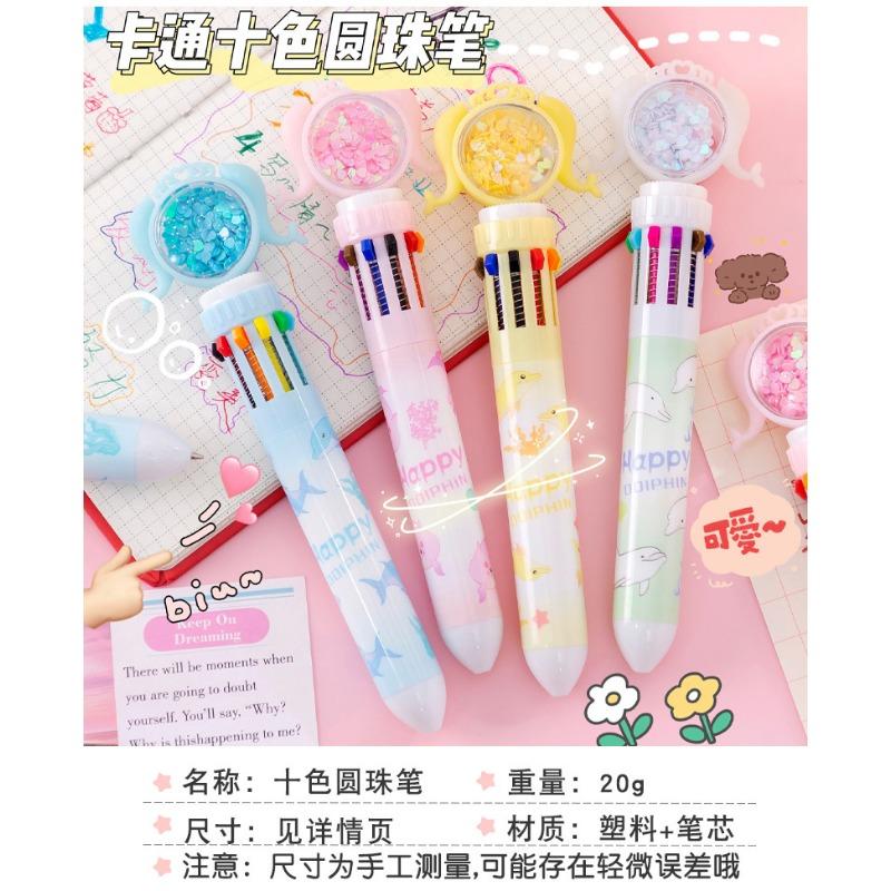 Cartoon Butterfly Ten Color Retractable Ballpoint Pen Multifunctional Student Stationery For Hand Account