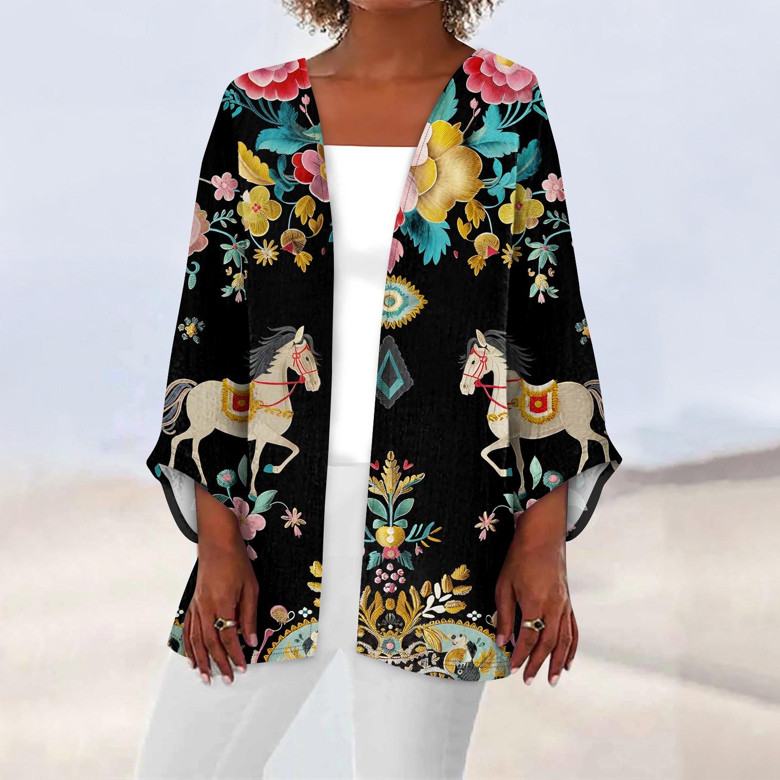 

Женская повседневная модная легкая куртка средней длины с принтом в стиле ретро, ​​кардиган XXXXXL чёрный