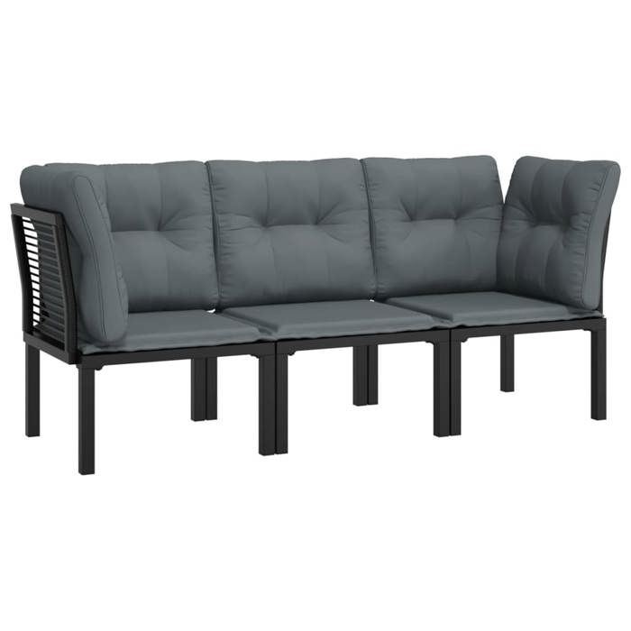 VidaXL Garden Lounge Set 3 Pcs, Patio Furniture Set, Outdoor Furniture, Patio Chair, Modern, Black and Grey 3187731