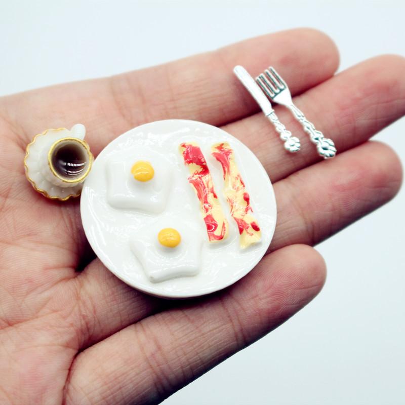 Dollhouse Eggs Bacon Plate Breakfast Model Set Kitchen Scene Food Play Shooting Props Miniature Home Decor Decoration Toys