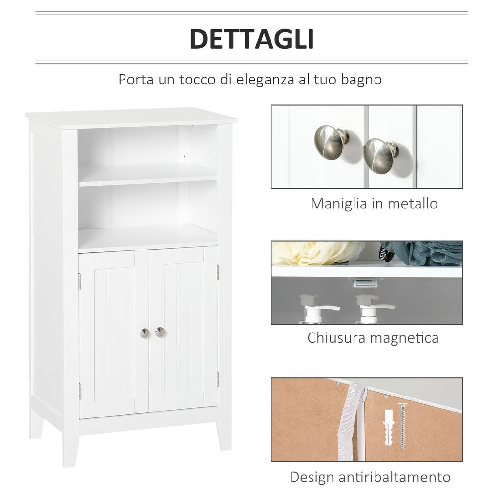 Mobile da Bagno con Mensole Regolabili e Armadietto con 2 Ante, Mobile da Bagno in Legno Multiuso, Bianco, 50x30x93cm