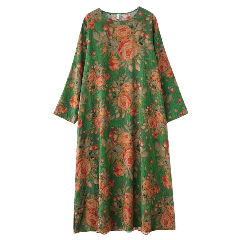 Round-neck Large-sized Long-sleeved Vacation Dress