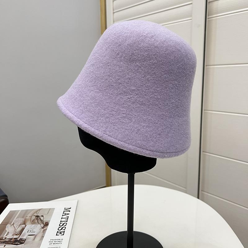 Simple Australian Wool Edge-locked Bucket Hat, Women's Autumn and Winter Warmth, Literary and Artistic Face, Small Bell-shaped Fisherman Hat