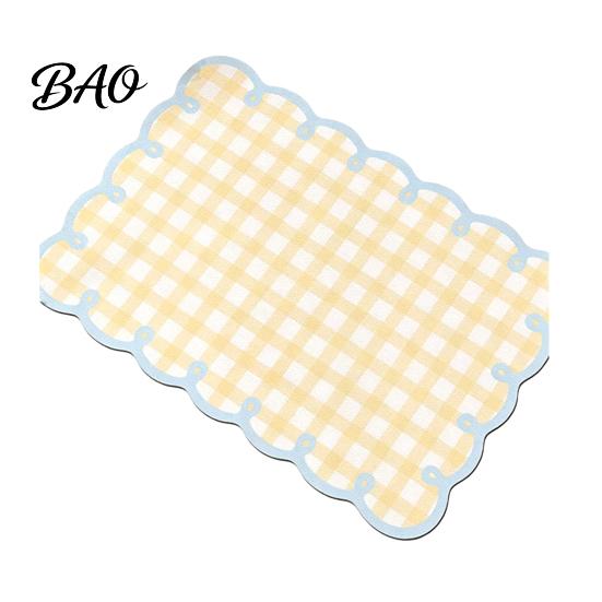 Water Absorbent Dry Mat Diatomite Plaid Placemat with Wavy Edge, Heat Resistant Non-slip Table Mat, Quick Drying for Kitchen Counter