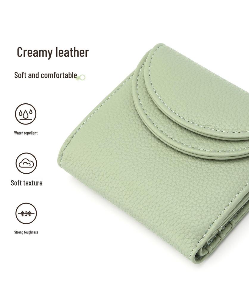 Creamy Leather Women's Wallet with Double Flap, Multi-Card Slots, Hidden Compartment, and Zippered Coin Purse.
