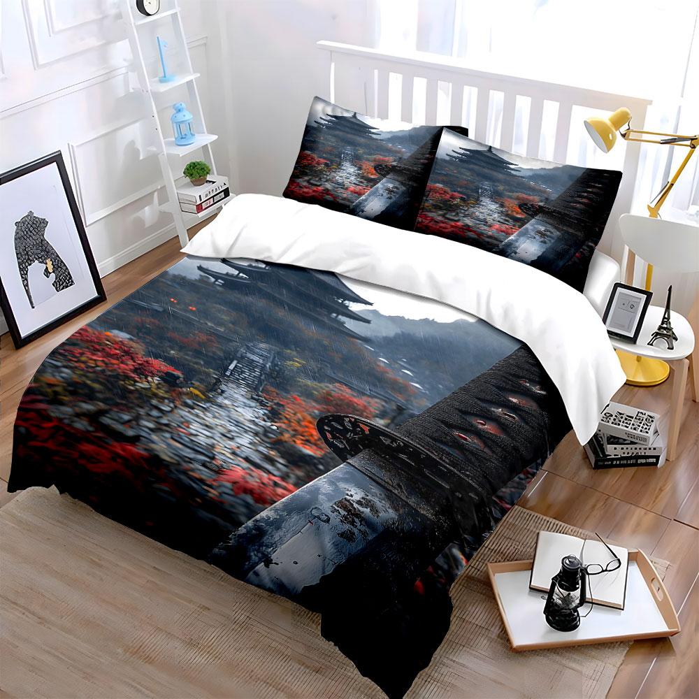 Pagoda, pathway, sword design. Bedding sets Duvet cover sets Duvet covers Pillowcases(1 * Duvet Cover 2 * Pillowcases without duvet insert)