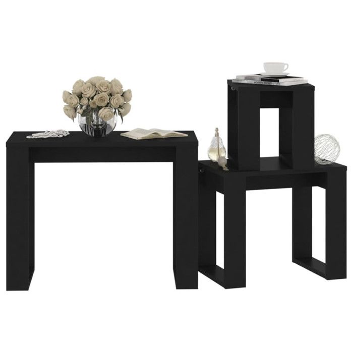 VidaXL Nesting Tables 3 Pcs Black Engineered Wood 808604