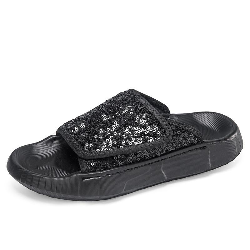 New Cool Slippers Women's Summer Outer Wear Sequins High-end Thick-soled Beach Sandals Lazy Pregnant Women One-word Drag