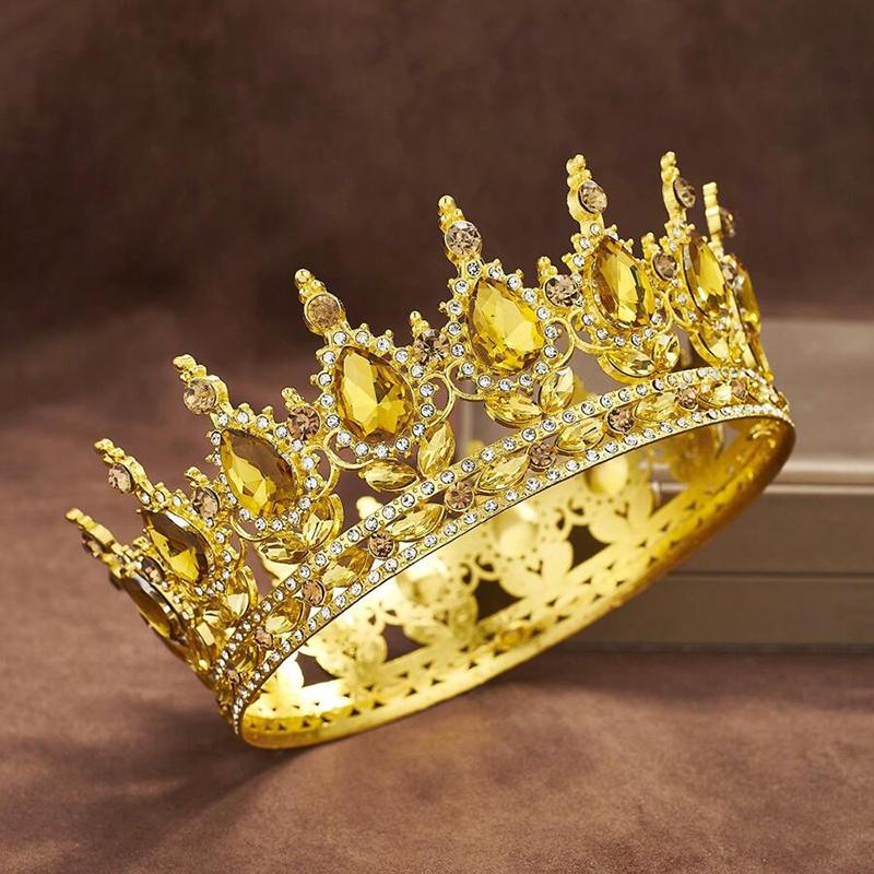 Luxury Color Baroque Queen Crown Colorful Sparkly Rhinestone Wedding Crown Bride Princess Full Round Tiaras Headband Headpieces