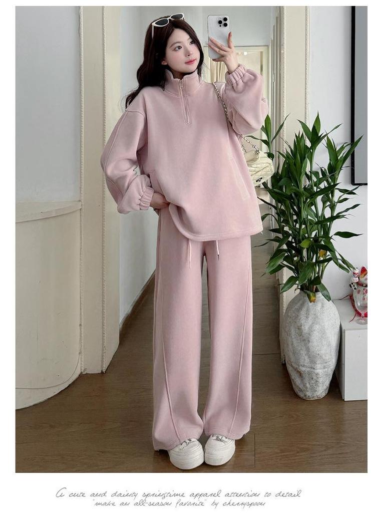 In-Stock Winter Maternity Wear: Thickened, Loose, Double-Sided Coral Fleece Set - 2025 Korean Style Casual Maternity Outfit