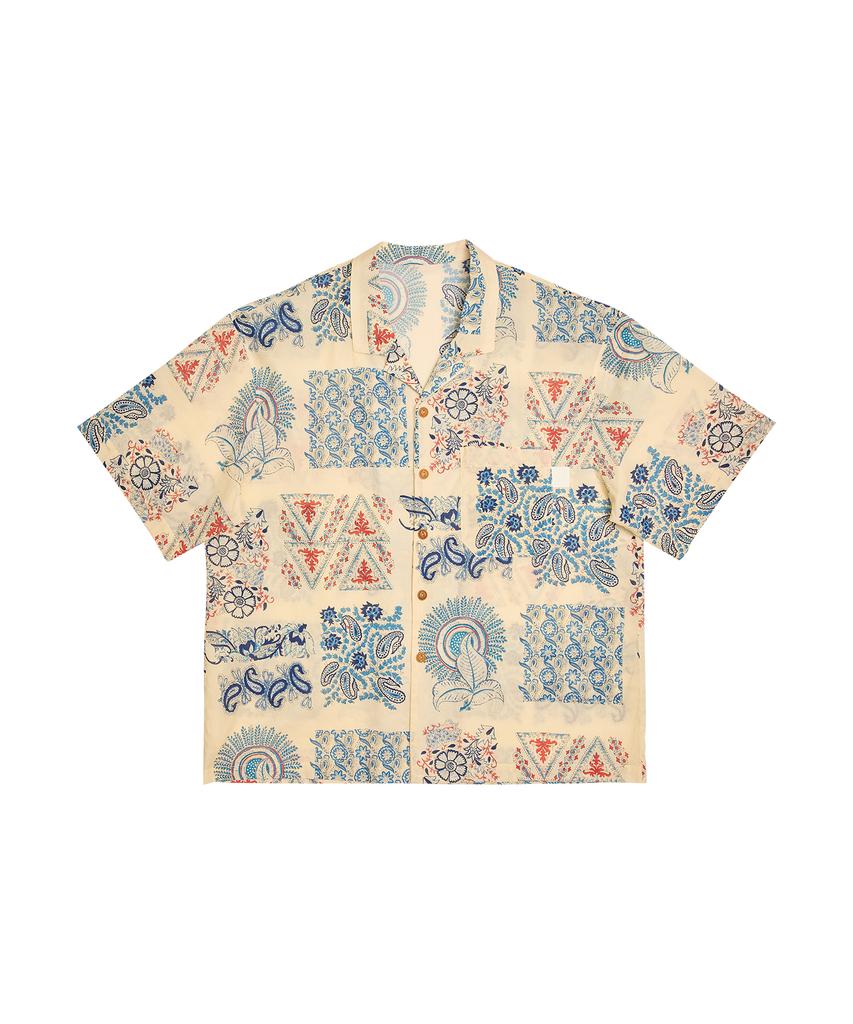Goteu 80S Cotton Pattern Hawaiian Shirt - Ivory Blue