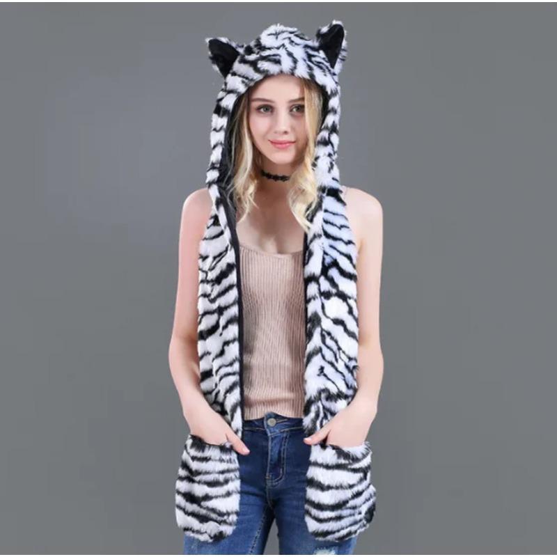 

Мужская/женская меховая шапка с капюшоном из искусственного меха, шапка-ушанка, перчатки, 3 в 1, шапка из меха животного, плюшевая теплая шапка с волком, шапка из искусственного меха, шапка с шарфом, перчатки One Size