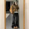 Plus Size Women's High Waist Black & Grey Fleece-Lined Wide Leg Jeans - Autumn/Winter Floor Length