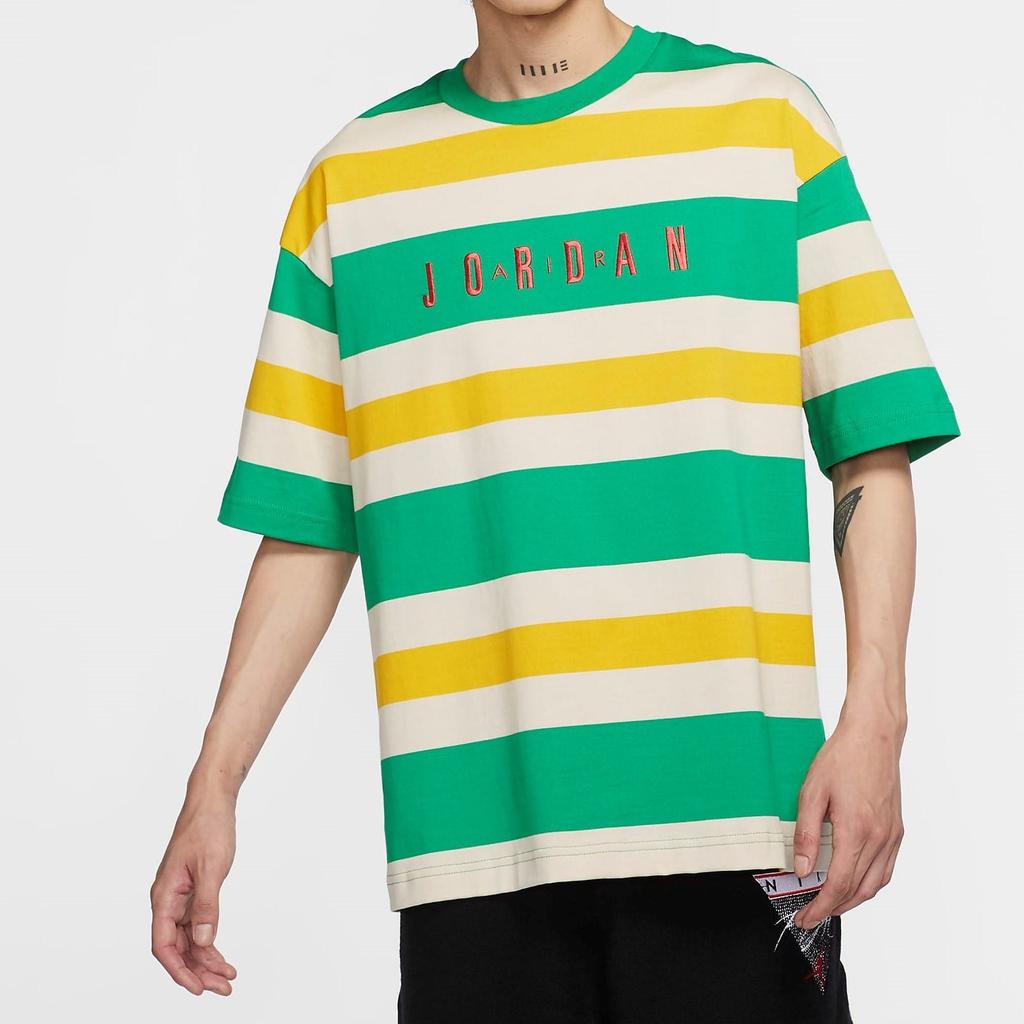 Jordan Sport T Shirts Men's Lucky Green/Path Red Crew Neck Moderate Straight Fit CK9572-310