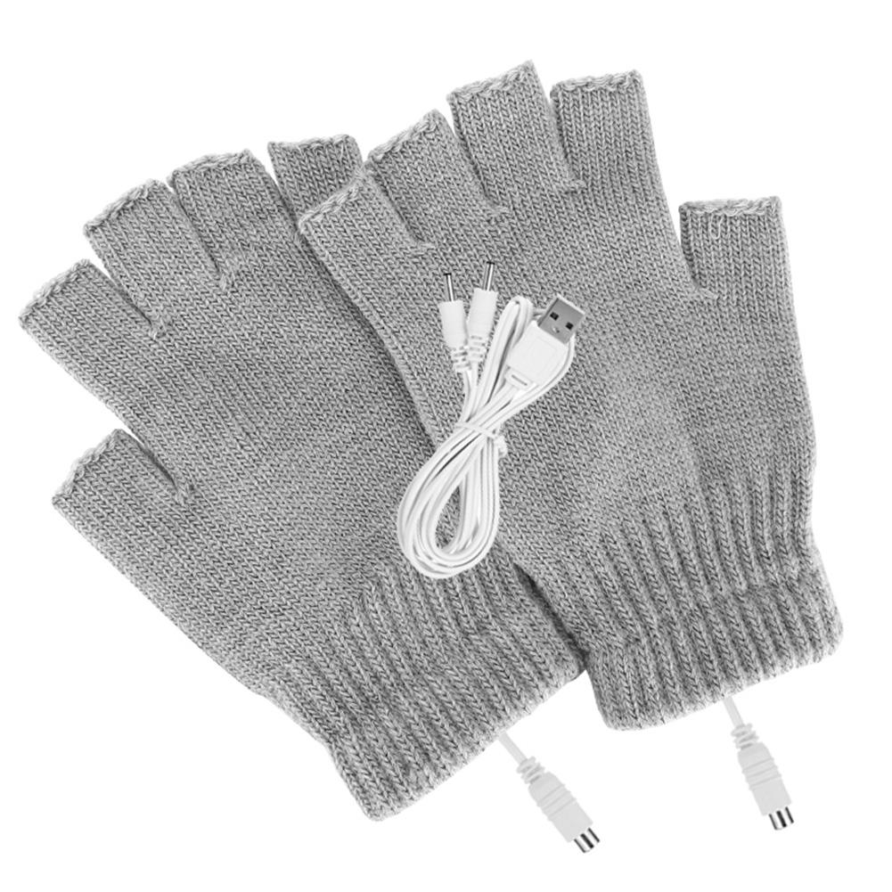 Women Men Electric Heating Gloves Winter Warm USB Heated Gloves Fingerless 5V Rechargable for Sports Skiing for Running Cycling