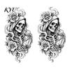Adhesive Free Window Sticker Halloween Skeleton And Rose Static Clings, Removable Sketch Skull & Retro Pattern Glass Film Flower Sticker, Waterproof