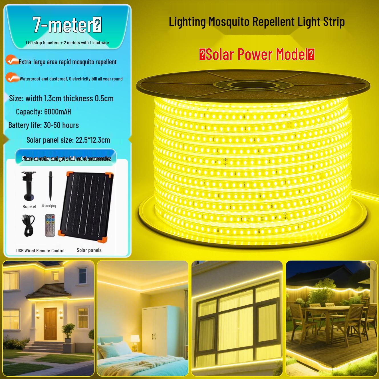 

Waterproof Solar LED Mosquito Repellent Strip Lights for Outdoor Patio, Garden, and Indoor Use