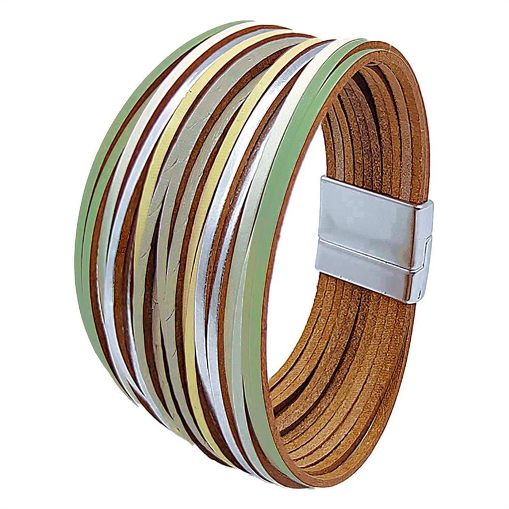 Bohemiskt Läderarmband med Flera Trådar och Prägling, med Magnetlås för Herr och Dam