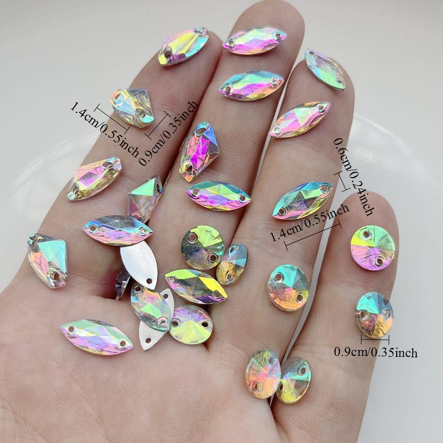 100 strass en résine à coudre ronds/oeil de cheval brillants à double trou pour scrapbooking, adaptés à la décoration de robe, à la production de bijoux DIY